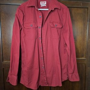 Authentic Wrangler Button Up Shirt Red Flex for Comfort MEDIUM RED